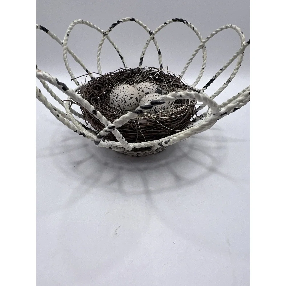 Vintage Wire Basket Cream Bird Nest 3.5"x7" Decor - Picture 4 of 5